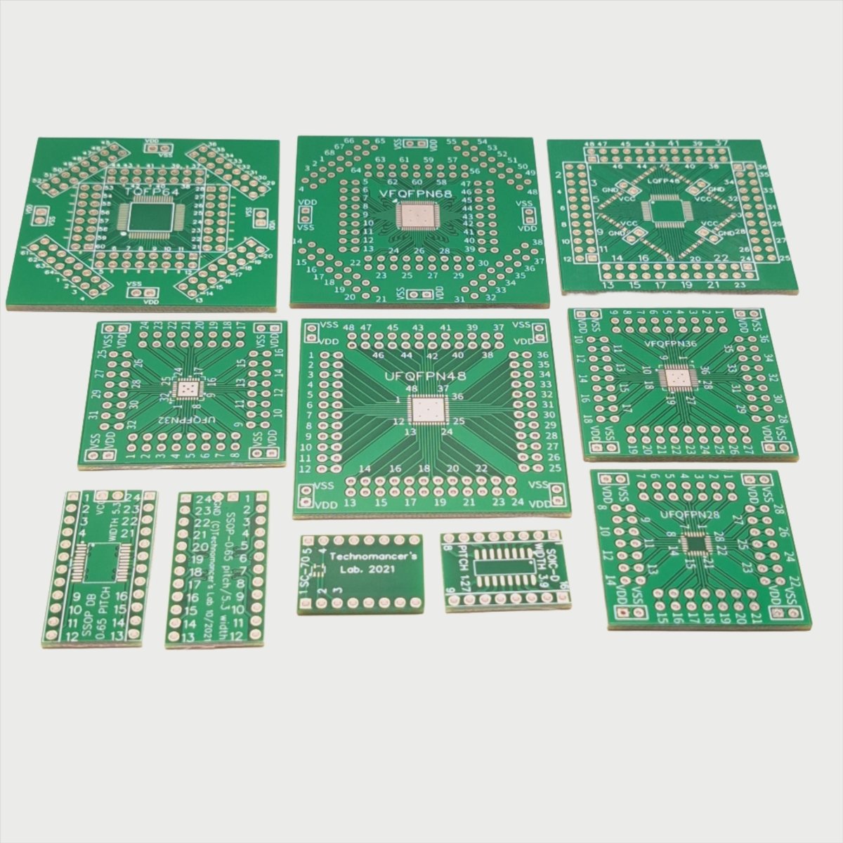 IC Development Kit: 11 Prototype Boards for TQFP, UFQFPN, VFQFPN, SSOP, LQFP, and SOIC - D - Perfect for Electronics Prototyping - Technomancer's Lab, Inc