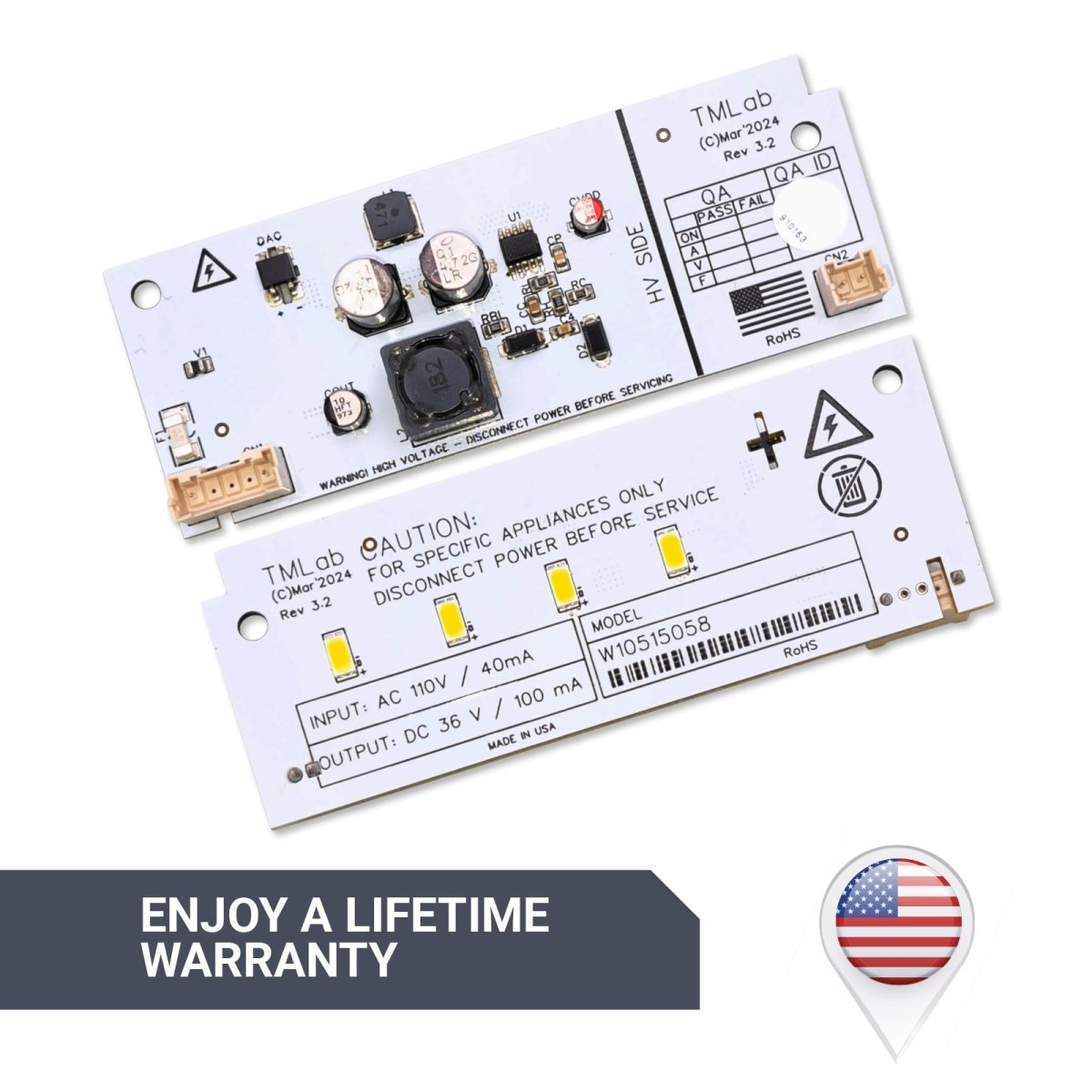 New design of W10515058 Refrigerator LED Light Driver replacement board - Technomancer's Lab, Inc